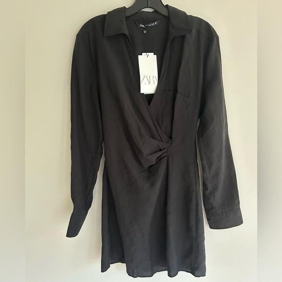 NWT ZARA Faux Wrap Long Sleeve Collared Mini Shirt Dress Scandi Minimalist Sz XS - Picture 4 of 16